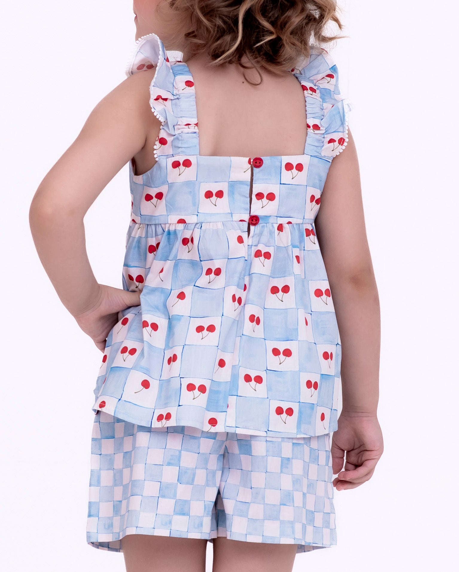 Conjunto com estampa Vichy Cherry infantil feminino Antonita para meninas de 2 a 10 anos