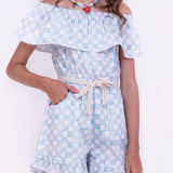 Macacão com estampa Vichy Cherry infantil feminino Antonita para meninas de 10 a 16 anos