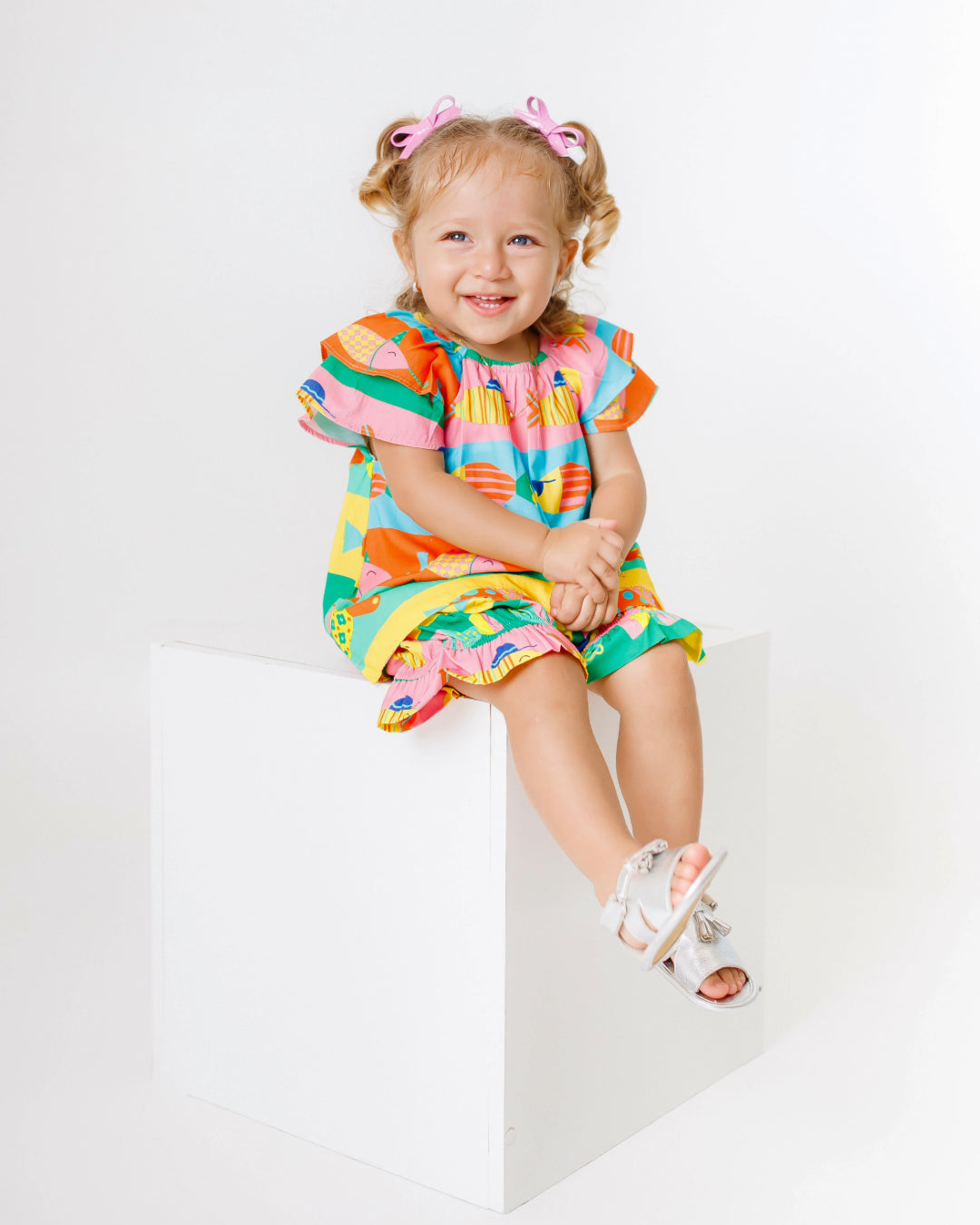 Conjunto com estampa de peixinhos coloridos infantil feminino Antonita para meninas de 0 a 3 anos