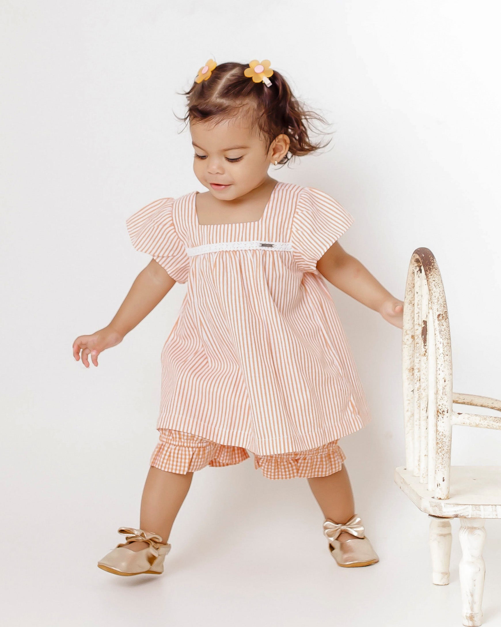 Conjunto com blusa de alças e saia estampada infantil feminino Antonita para meninas de 0 a 3 anos