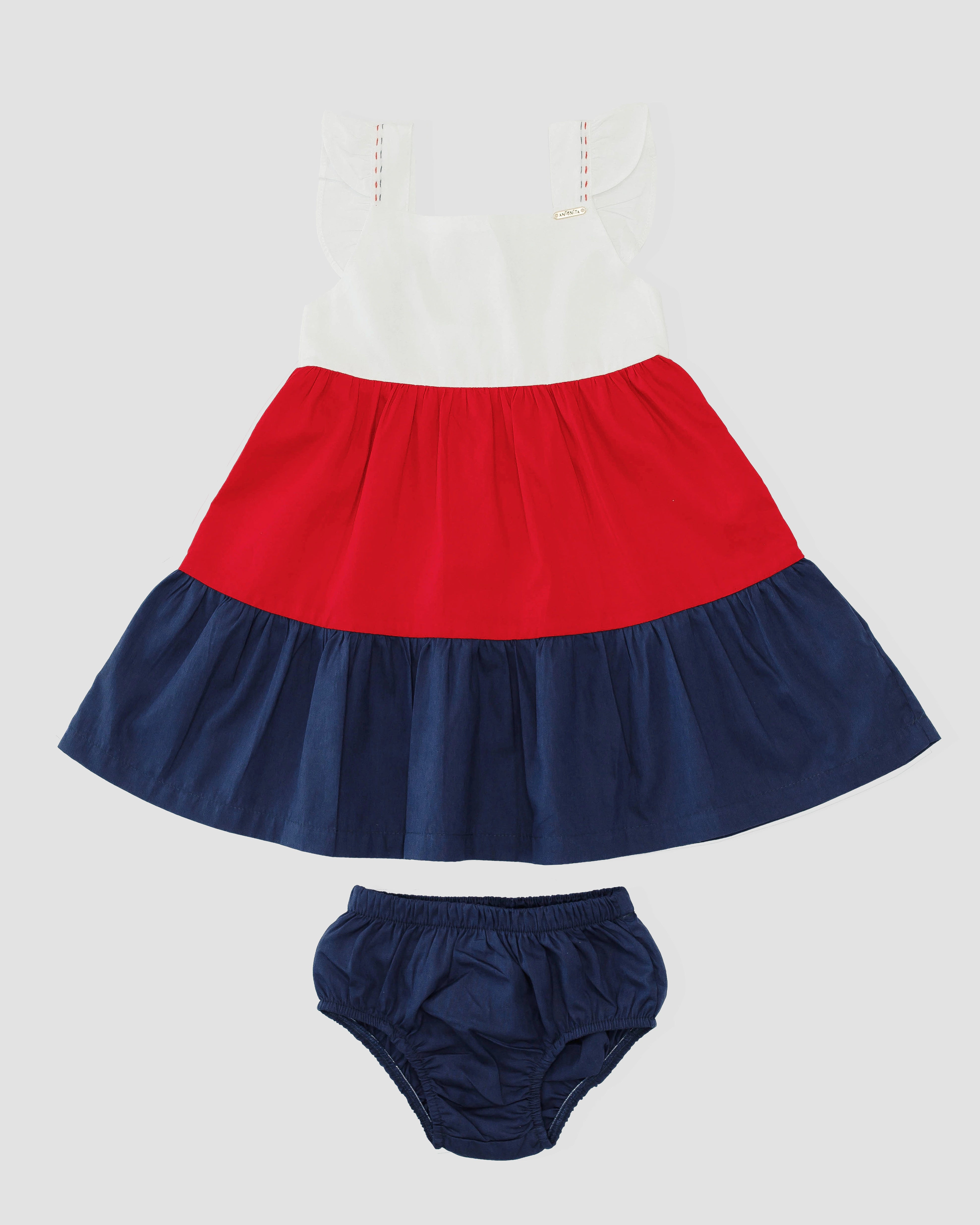 Vestido com estampa navy tricolor infantil feminino Antonita para meninas de 2 a 10 anos