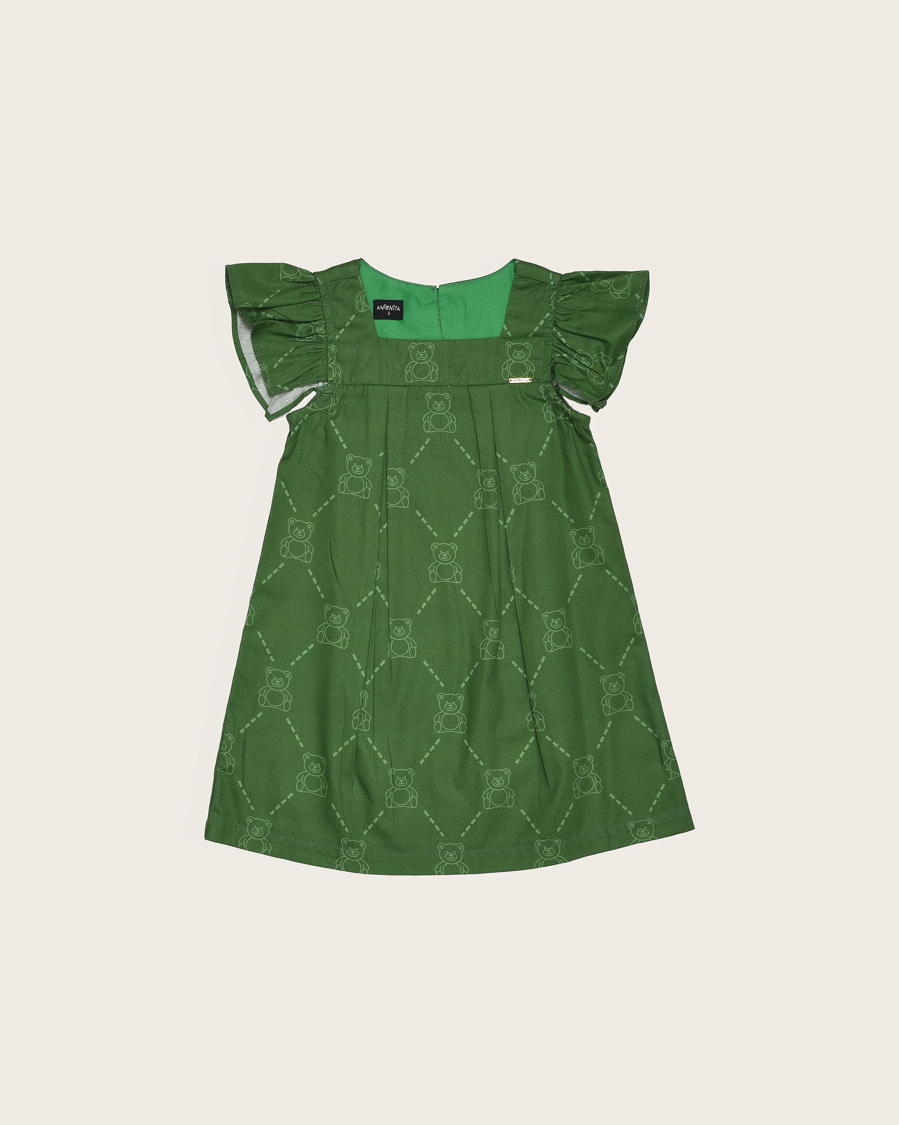 Vestido curto verde com mangas bufantes infantil feminino Antonita para meninas de 2 a 10 anos