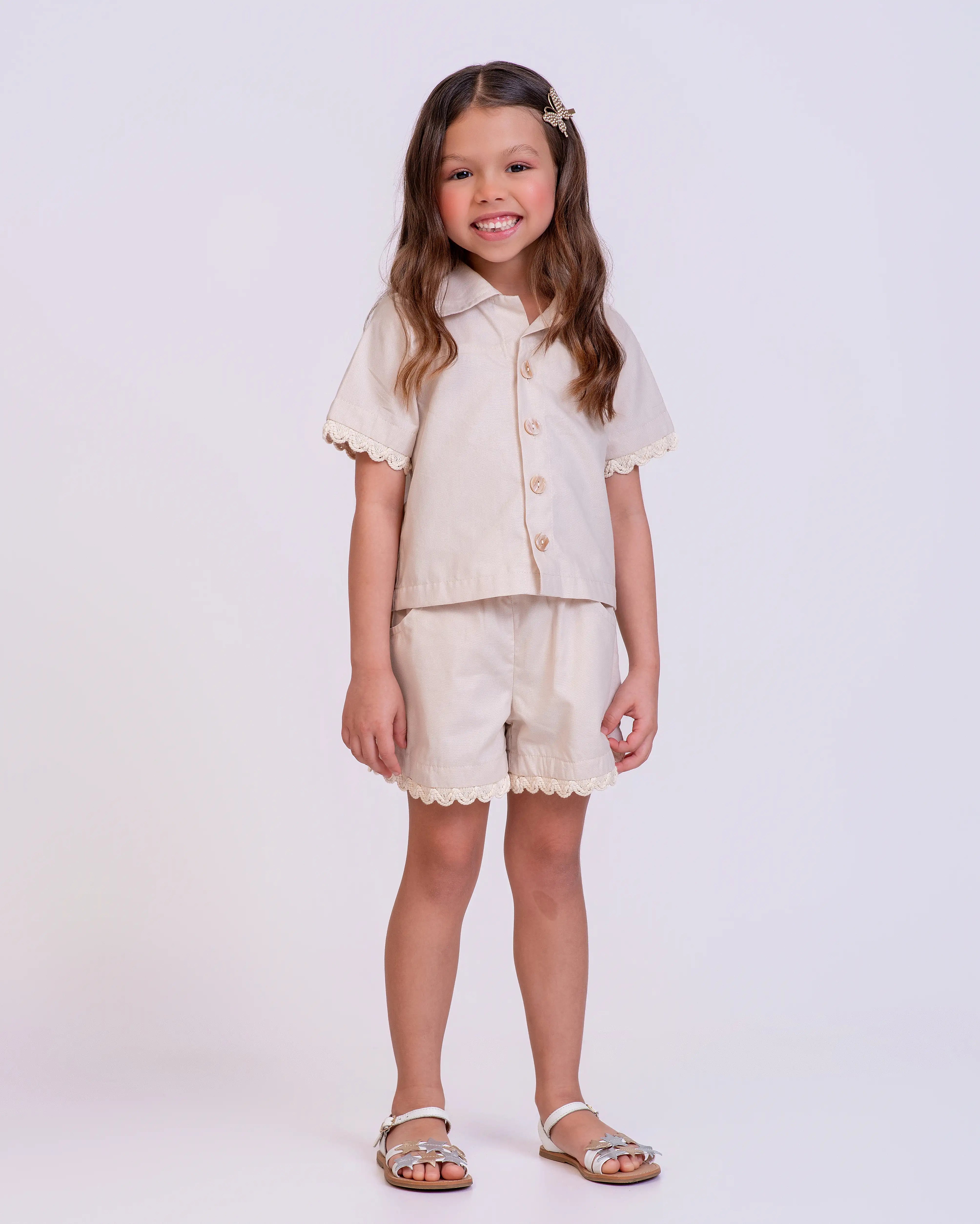 Conjunto rosa com blusa e short infantil feminino Antonita para meninas