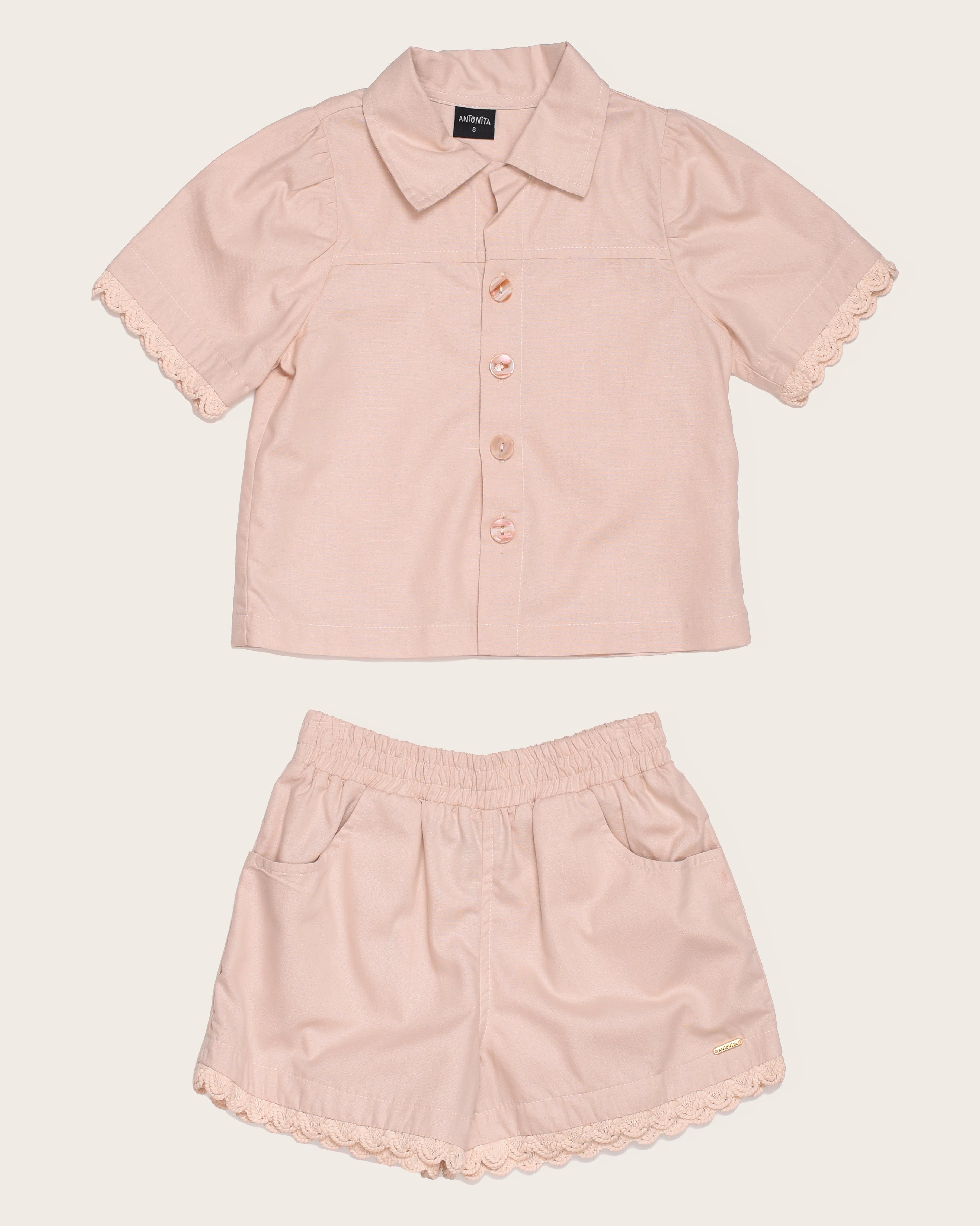 Conjunto rosa com blusa e short infantil feminino Antonita para meninas