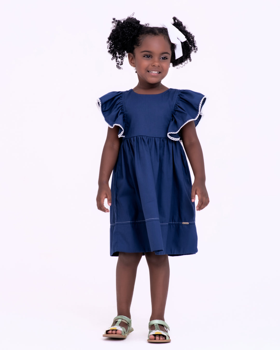 Vestido azul com detalhes em bordado infantil feminino Antonita para meninas de 4 a 16 anos