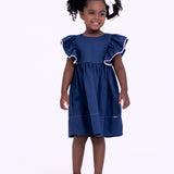 Vestido azul com detalhes em bordado infantil feminino Antonita para meninas de 4 a 16 anos