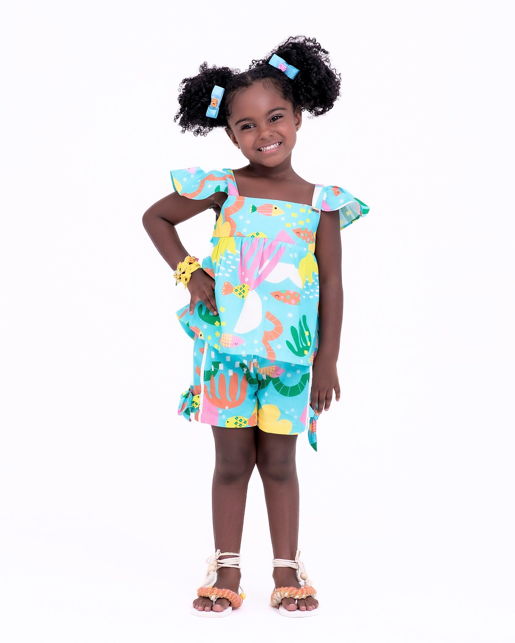 Conjunto com estampa Aquário infantil feminino Antonita para meninas de 2 a 10 anos