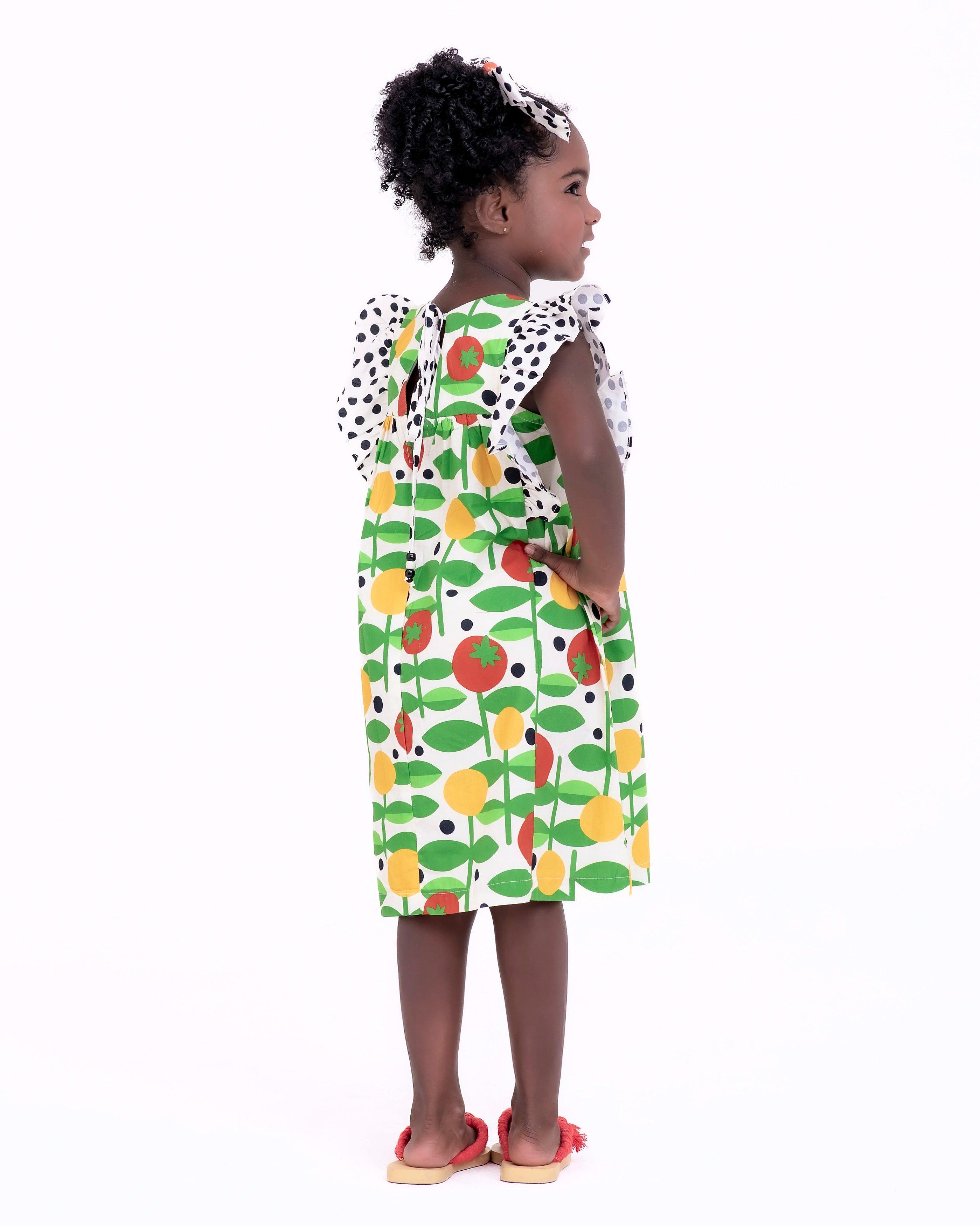 Vestido com estampa de frutas e folhas infantil feminino Antonita para meninas de 2 a 10 anos