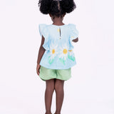 Conjunto com blusa floral e short liso infantil feminino Antonita para meninas de 4 a 16 anos