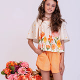Conjunto com estampa floral Brilho Do Jardim infantil feminino Antonita para meninas de 4 a 16 anos