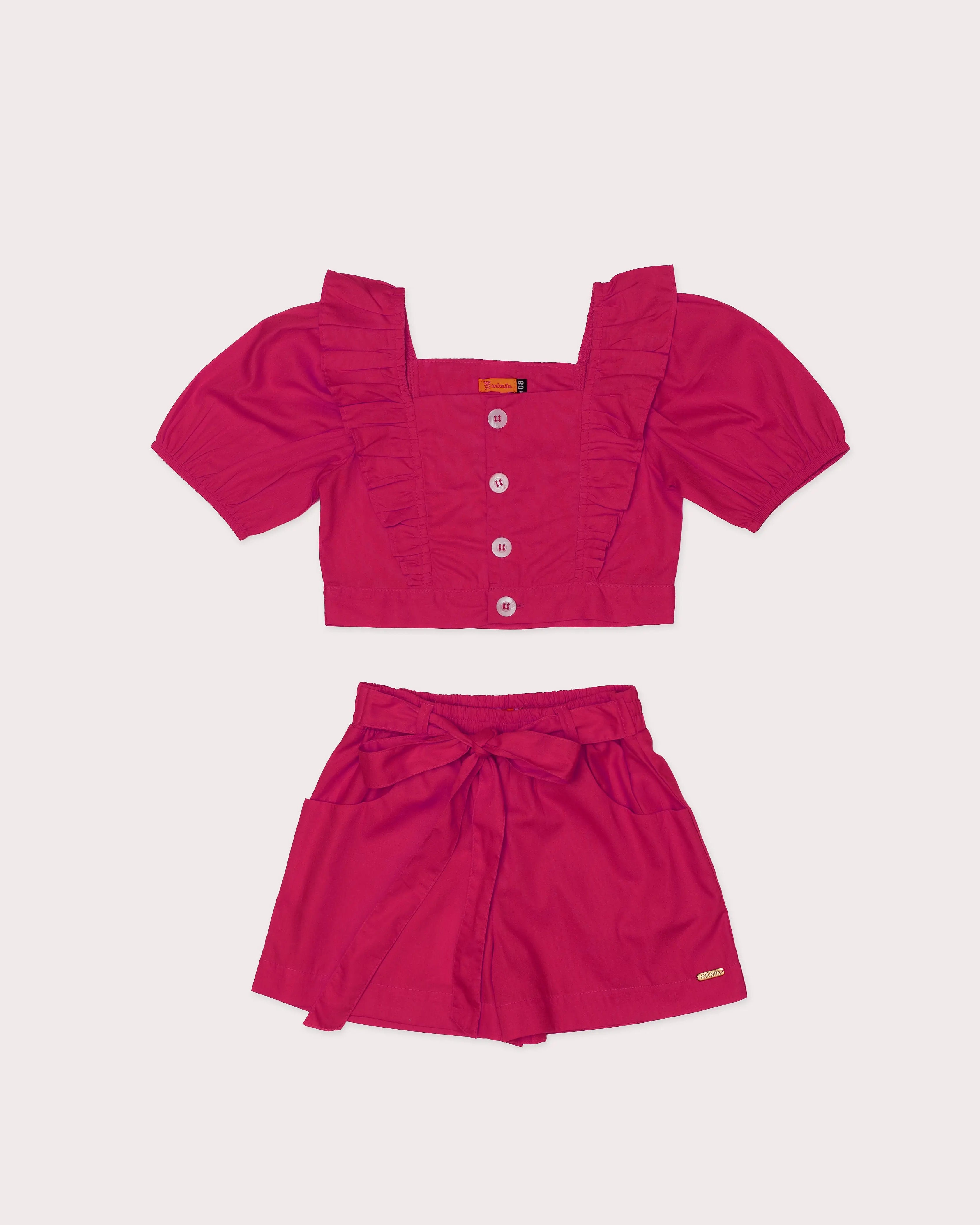 Conjunto Infantil Feminino Short Laço Coral Antonita