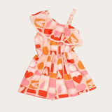 Macacao infantil feminino com estampa de corações em rosa e laranja