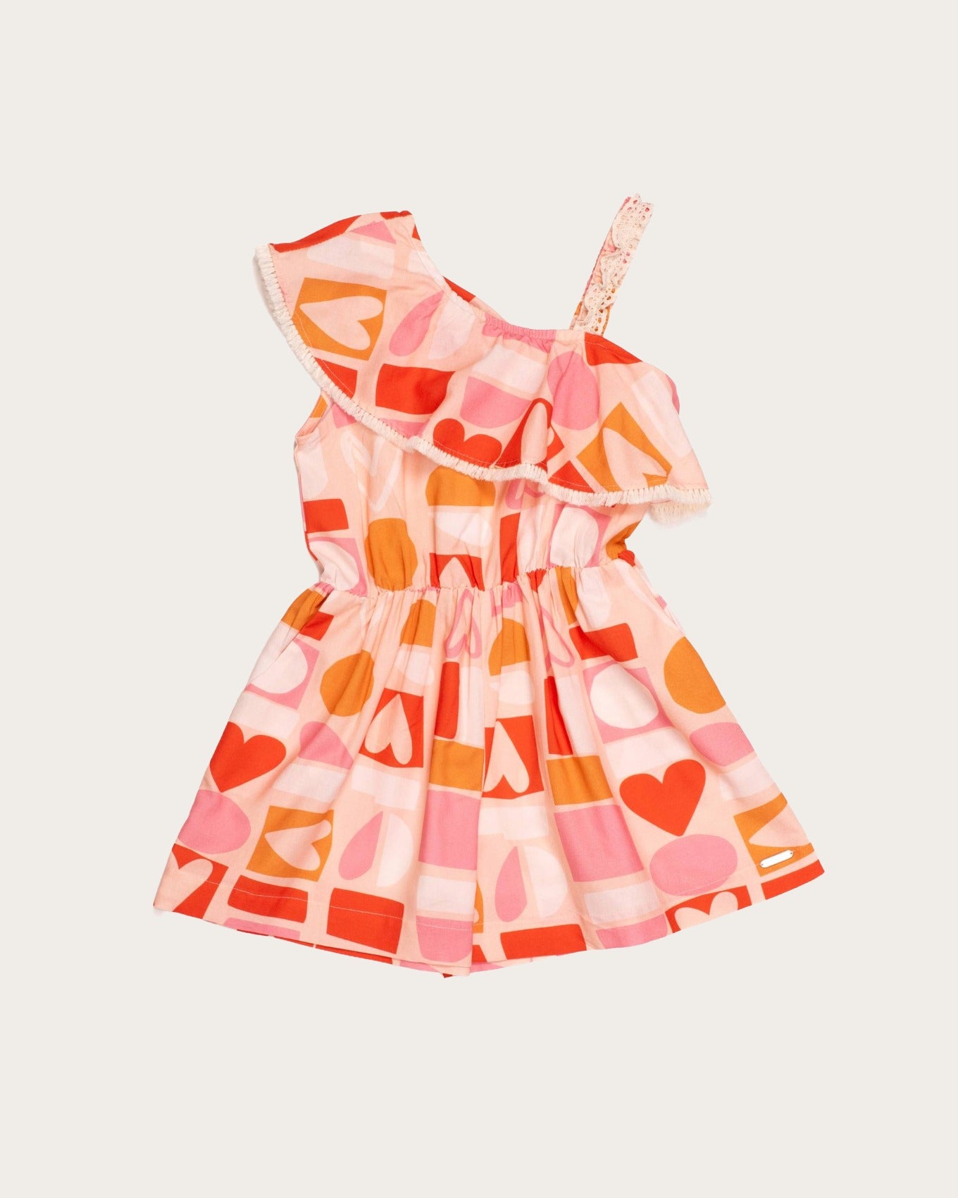 Macacao infantil feminino com estampa de corações em rosa e laranja