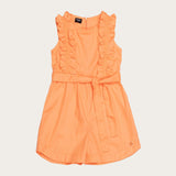Macacão laranja feminino infantil com babados e amarração na cintura