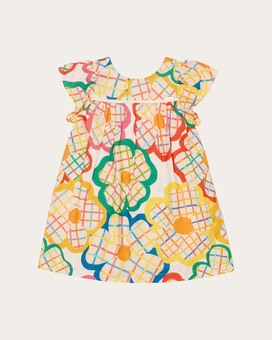 Vestido infantil feminino com estampa floral colorida e alças largas, ideal para meninas de 0 a 3 anos