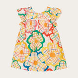 Vestido infantil feminino com estampa floral colorida e alças largas, ideal para meninas de 0 a 3 anos