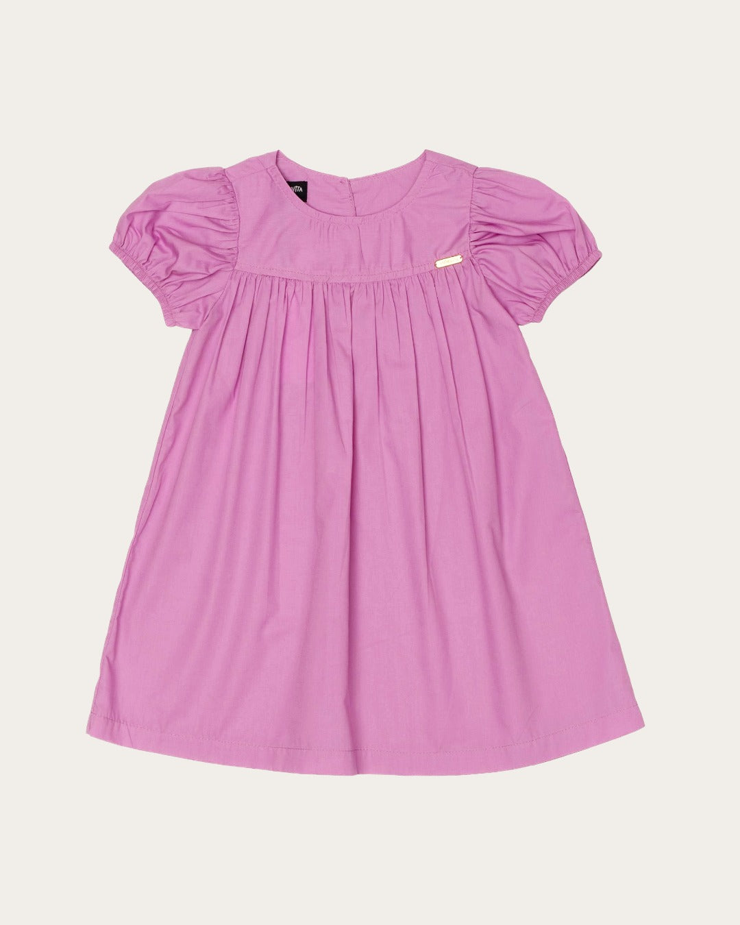 Vestido curto lilás com mangas bufantes e detalhe franzido, feminino infantil