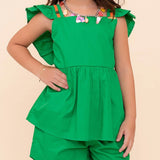 Conjunto infantil feminino verde sem manga leve e fresco