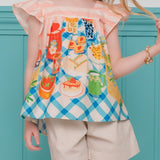 Conjunto infantil com blusa estampada de piquenique e short neutro