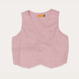 Conjunto feminino infantil com colete e calças largas, detalhe de botões no colete