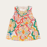 Conjunto infantil feminino estampado com formas de flor e xadrez