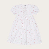 Vestido infantil com estampa de cerejinhas e mangas bufantes, saia rodada