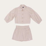 Conjunto feminino infantil com blusa de mangas longas e saia com cintura elástica