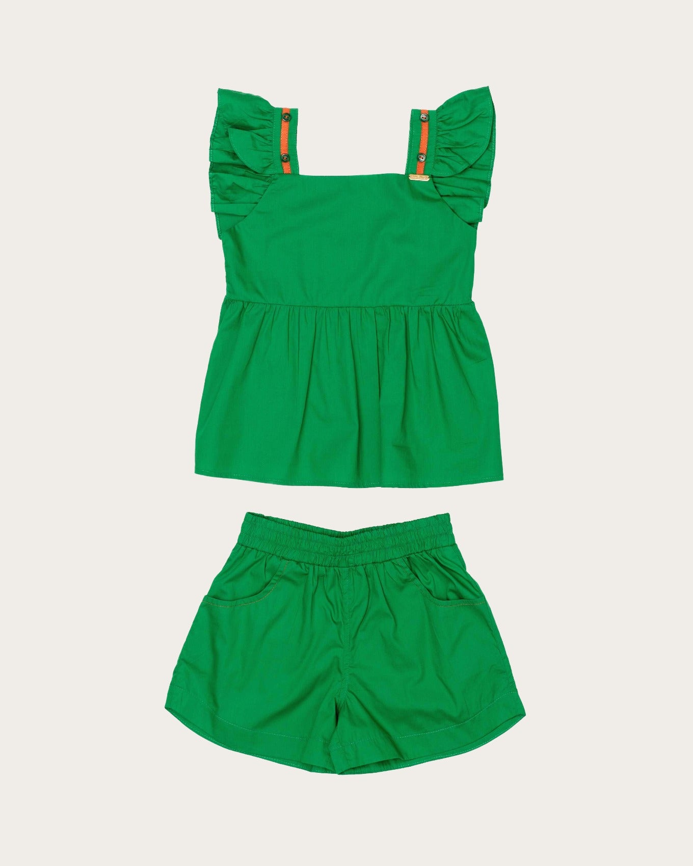 Conjunto infantil feminino verde sem manga leve e fresco