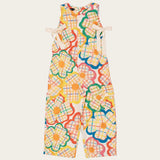 Macaco infantil feminino com estampa de flores coloridas em fundo xadrez