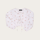 Conjunto feminino infantil com blusa de cerejas e saia vermelha