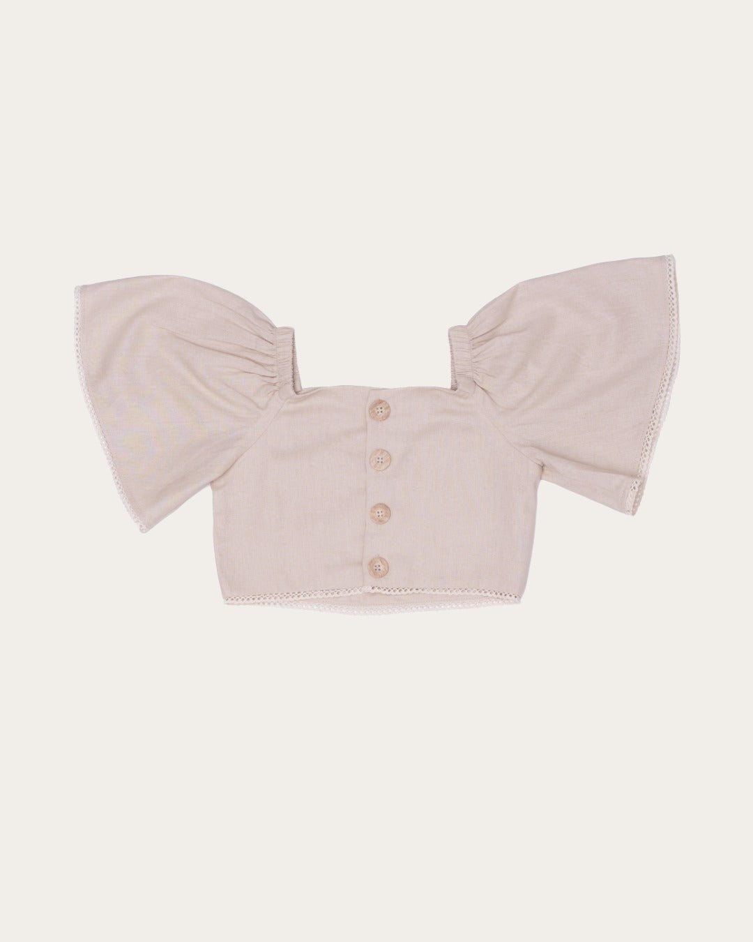 Conjunto infantil feminino com blusa de mangas amplas e saia rodada bege