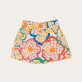 Conjunto infantil feminino estampado com formas de flor e xadrez