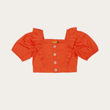 Conjunto feminino infantil coral com blusa de babados e short leve