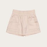 Conjunto infantil feminino com blusa de alças largas e short bege com bolsos