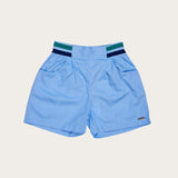 Conjunto feminino infantil azul claro com cropped de mangas longas e short prático