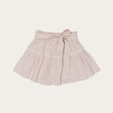 Conjunto infantil feminino com blusa de mangas amplas e saia rodada bege