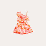 Macacao infantil feminino com estampa de corações em rosa e laranja