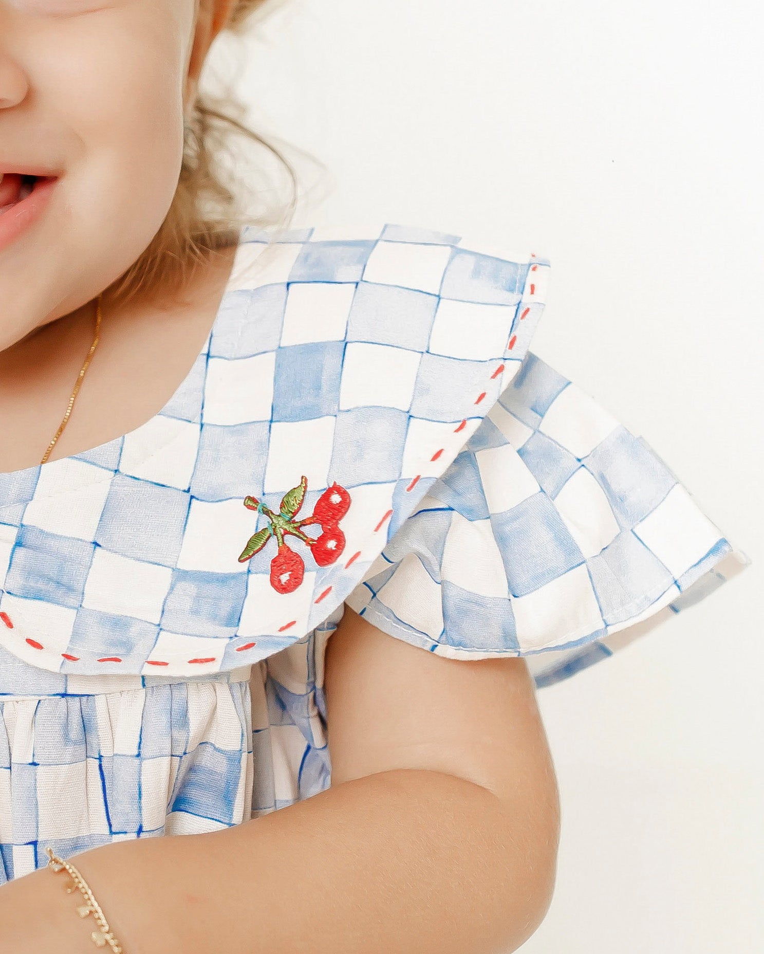 Romper com estampa Vichy Cherry infantil feminino Antonita para meninas de 2 a 10 anos