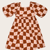 Vestido com estampa Grid em tons de marrom e laranja infantil feminino Antonita para meninas 