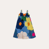 Vestido midi infantil com estampa de flores coloridas e alças finas