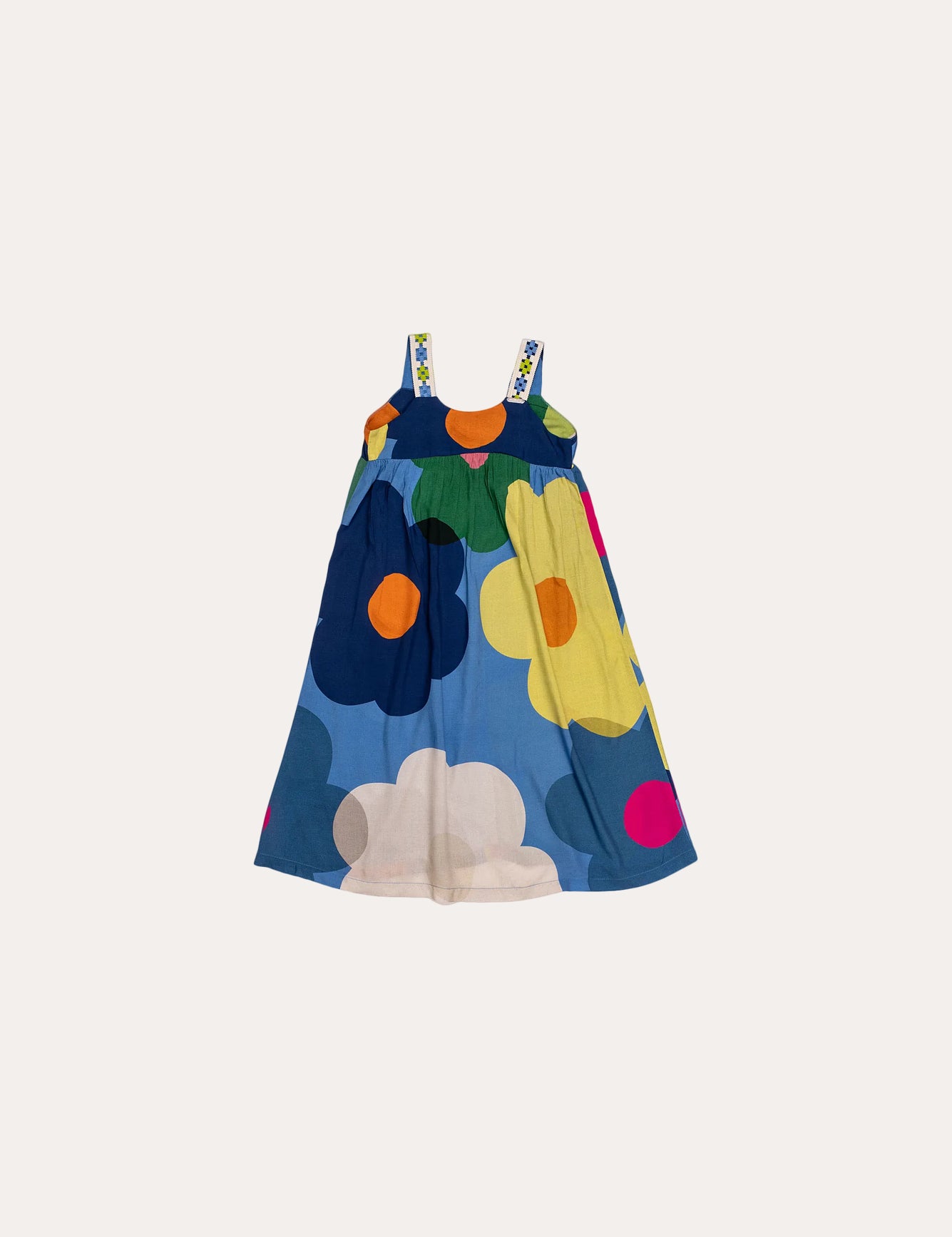 Vestido midi infantil com estampa de flores coloridas e alças finas