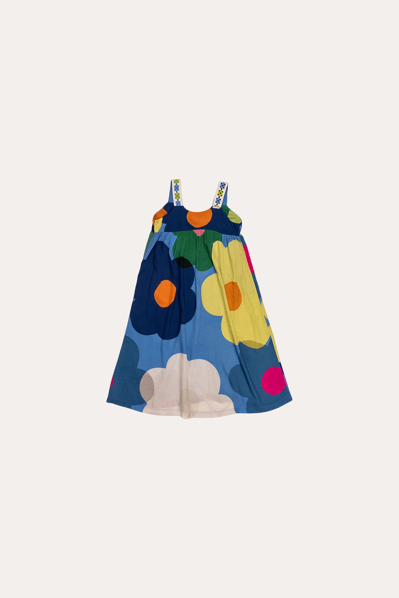 Vestido midi infantil com estampa de flores coloridas e alças finas