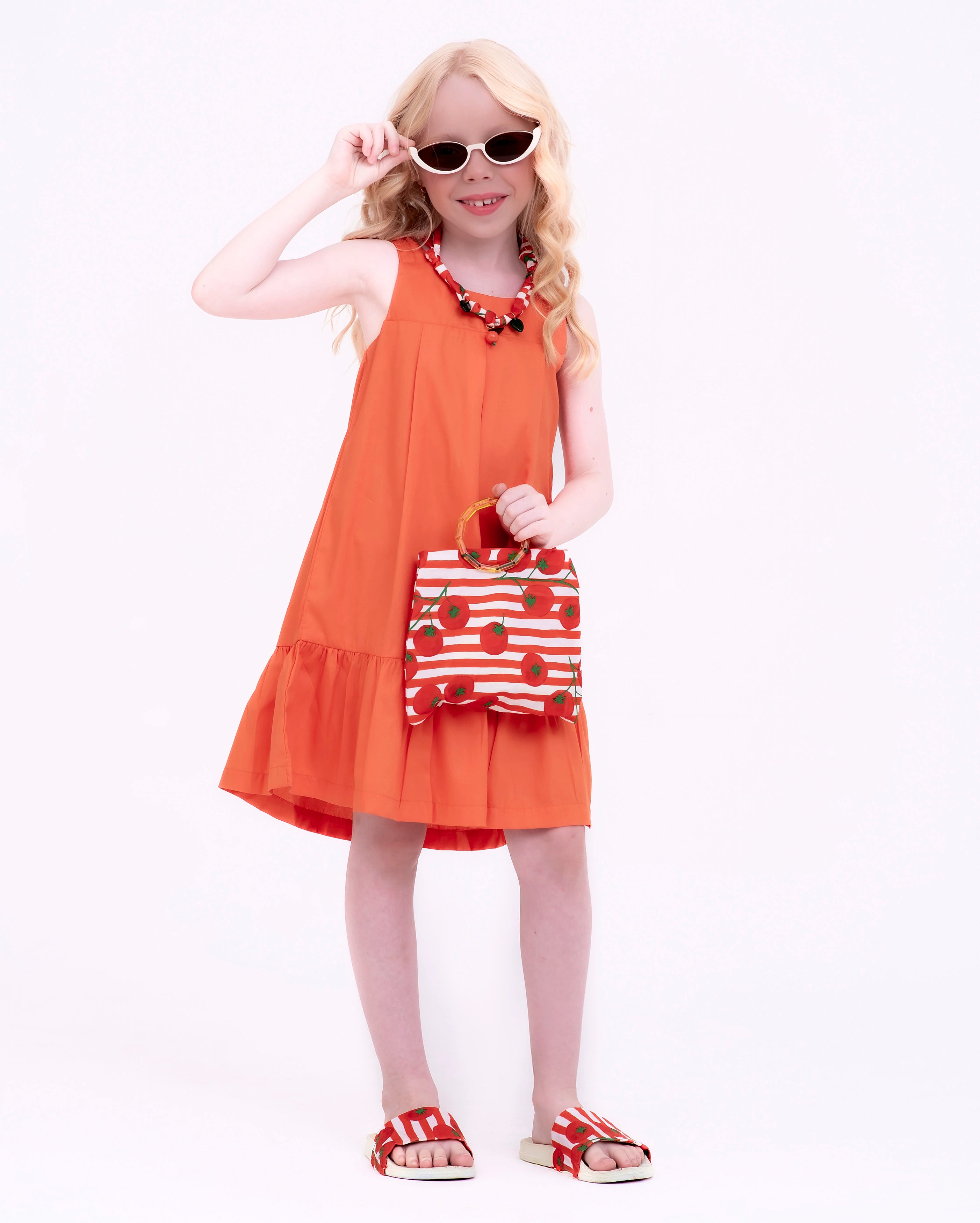 Vestido com saia em babado infantil feminino Antonita para meninas de 2 a 10 anos