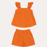 Conjunto feminino infantil tangerina com blusa de alças largas e short leve
