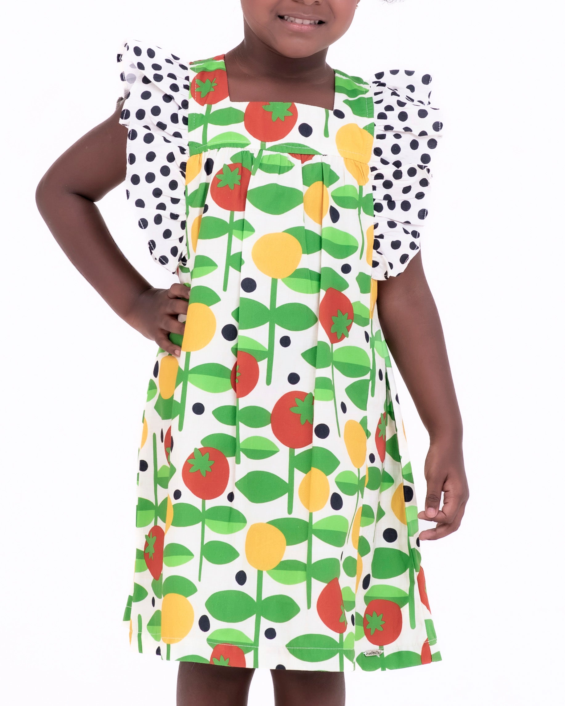 Vestido com estampa de frutas e folhas infantil feminino Antonita para meninas de 2 a 10 anos