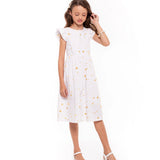 Vestido curto feminino infantil com alças largas, estampa de estrelas e saia ampla