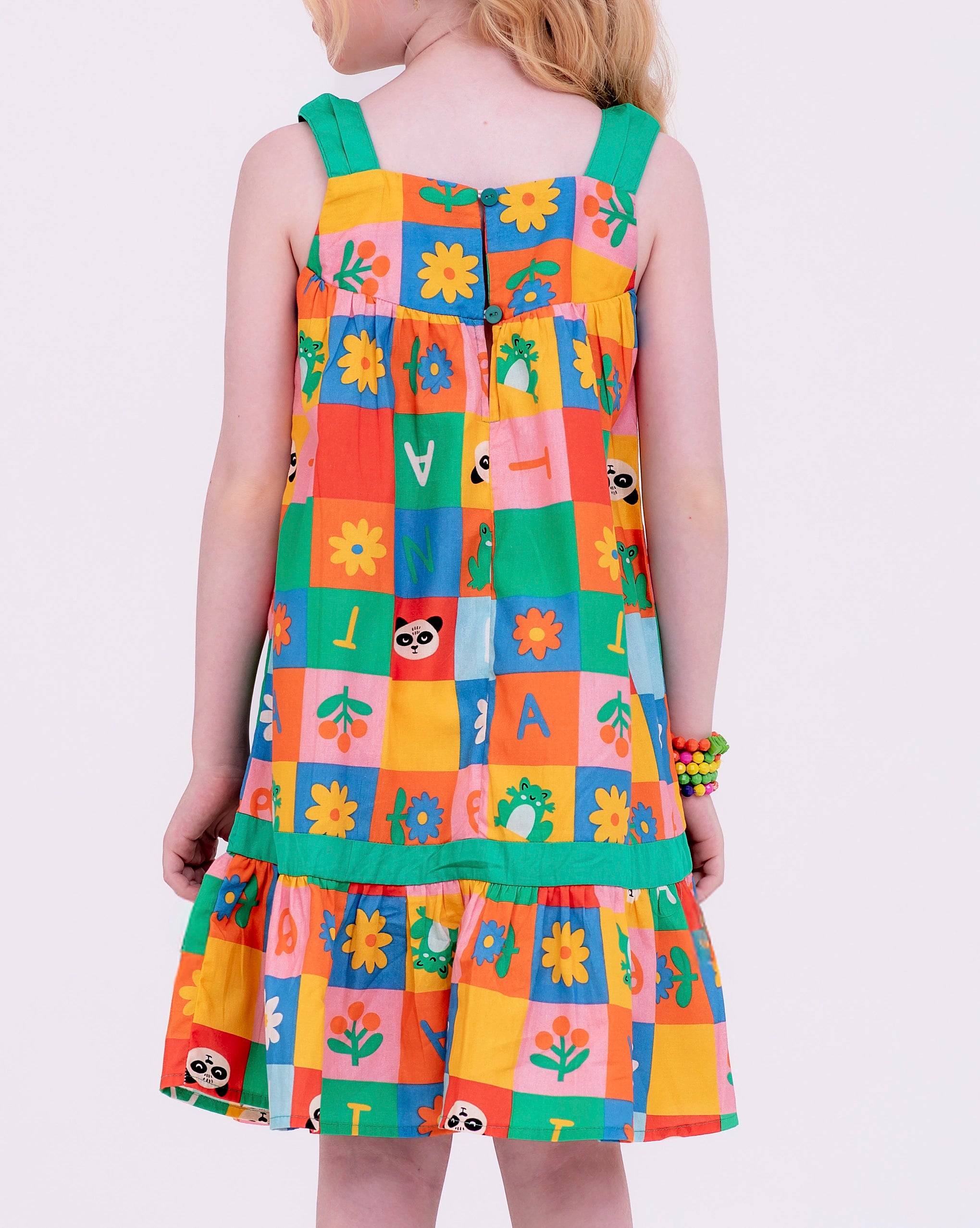 Vestido de alça com estampa Caça-Palavras infantil feminino Antonita para meninas de 2 a 10 anos