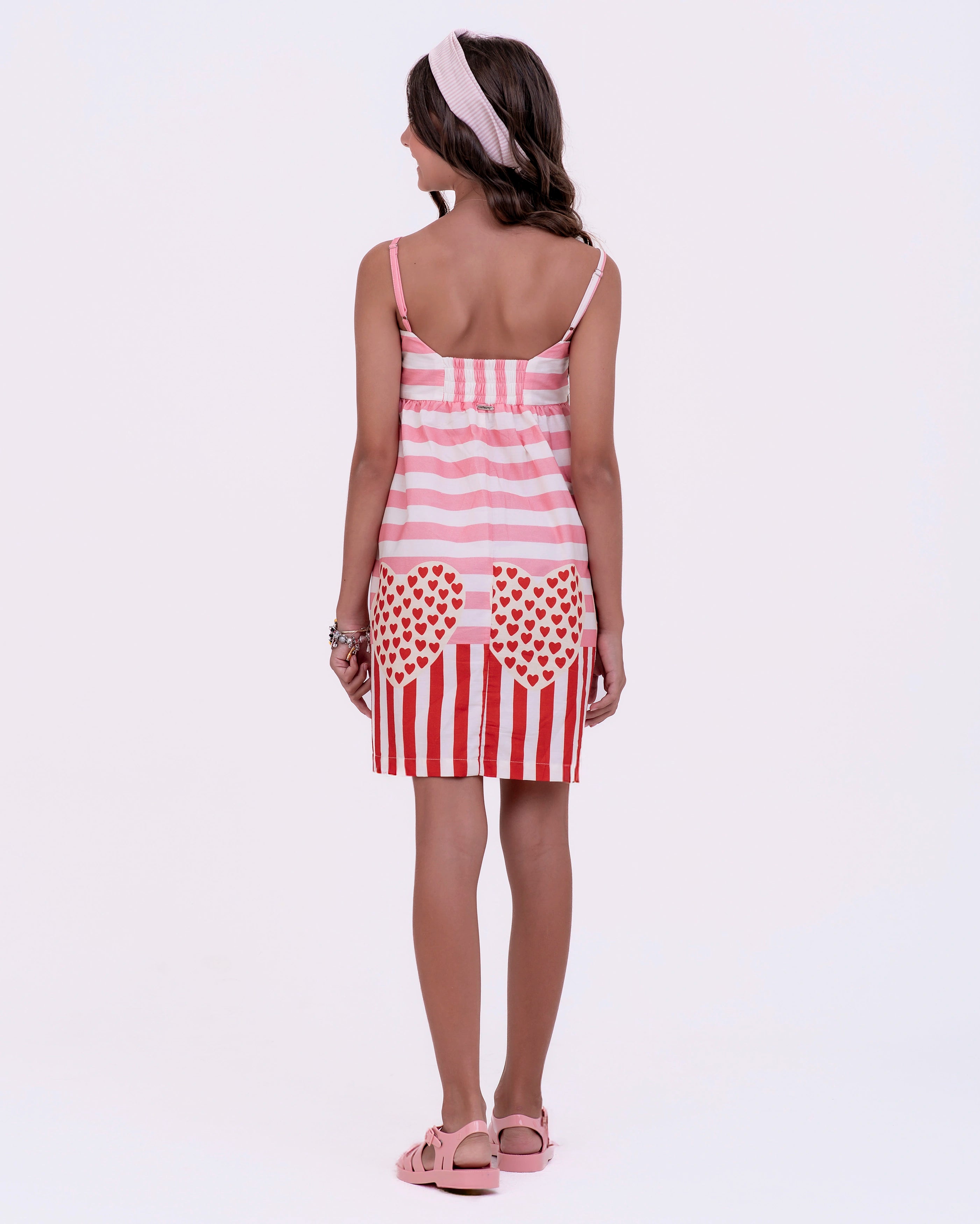 Vestido curto com estampa de corações infantil feminino Antonita para meninas de 10 a 16 anos