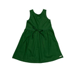 Vestido infantil feminino com alças largas, saia ampla e detalhe de laço na cintura