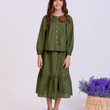 Conjunto verde musgo com blusa de mangas longas e saia longa infantil feminino Antonita para meninas 